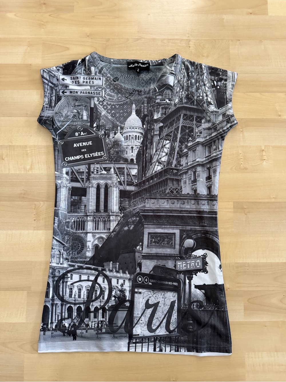 Hello Paris Black White Paris Graphic T-Shirt Women’s Size 2